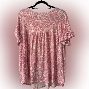 Chic Soul “Soul of Sunshine” Pink Animal Print Flutter Sleeve Blouse